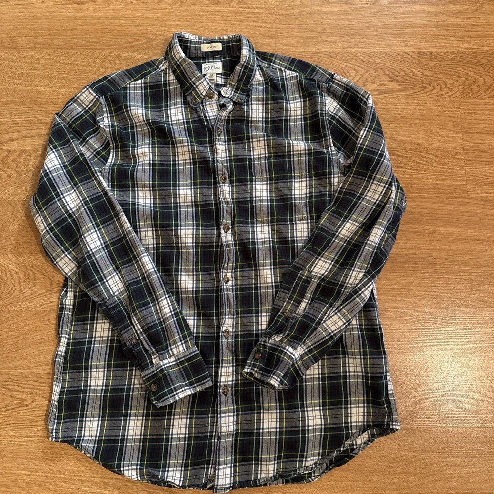 J Crew Shirt Mens Medium Classic Fit Multicolor Brushed Twill Long Sleeve Preppy